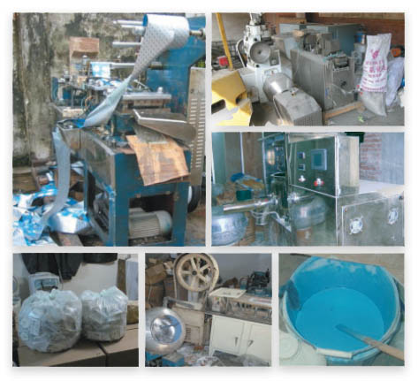 偽造現場を摘発された偽造工場の一例